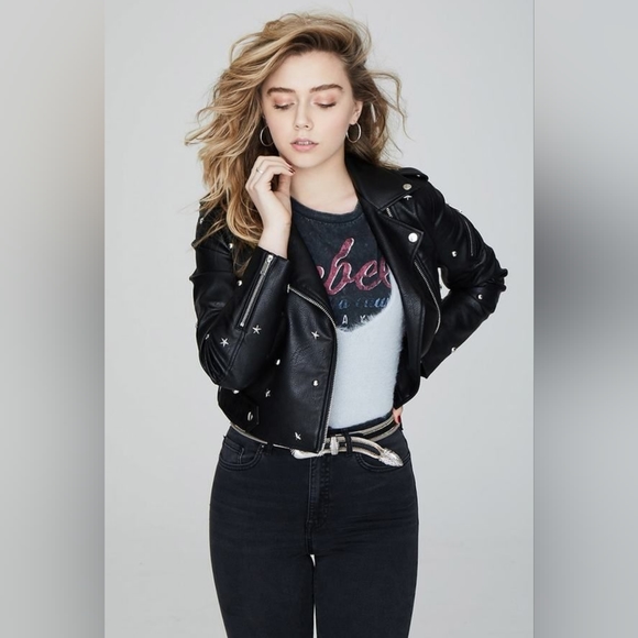 Nwt discontinued forever21 moto vegan motorcycle faux leather Biker jacket L - Picture 3 of 6
